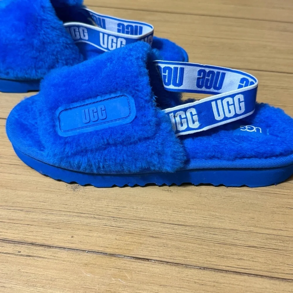 UGG Fluffita Royal Blue Faux Fur Slingback Slipper Slides Kids Size‎ 5
